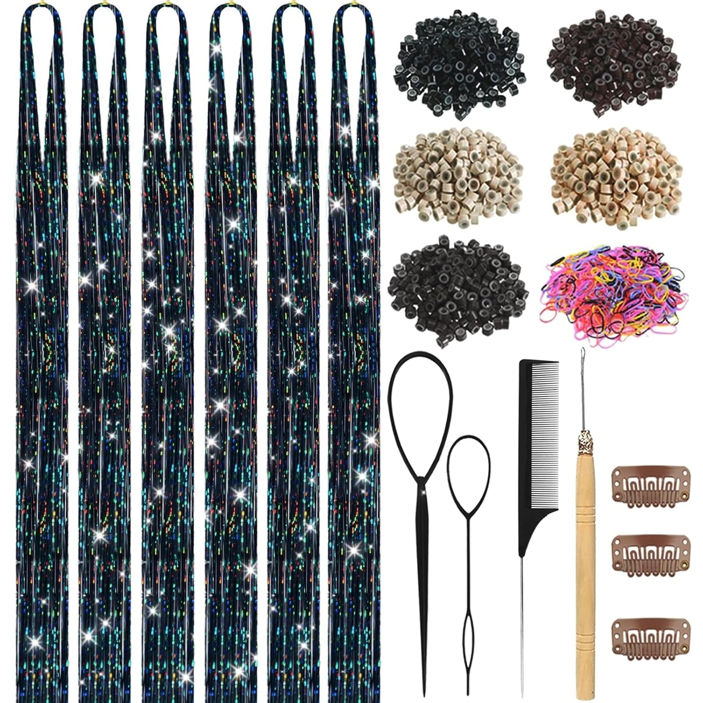 Hair Tinsel Kit - 18 Colors Holographic Hair Extensions | Heat Resistant Fairy Tinsel for Festivals & Parties