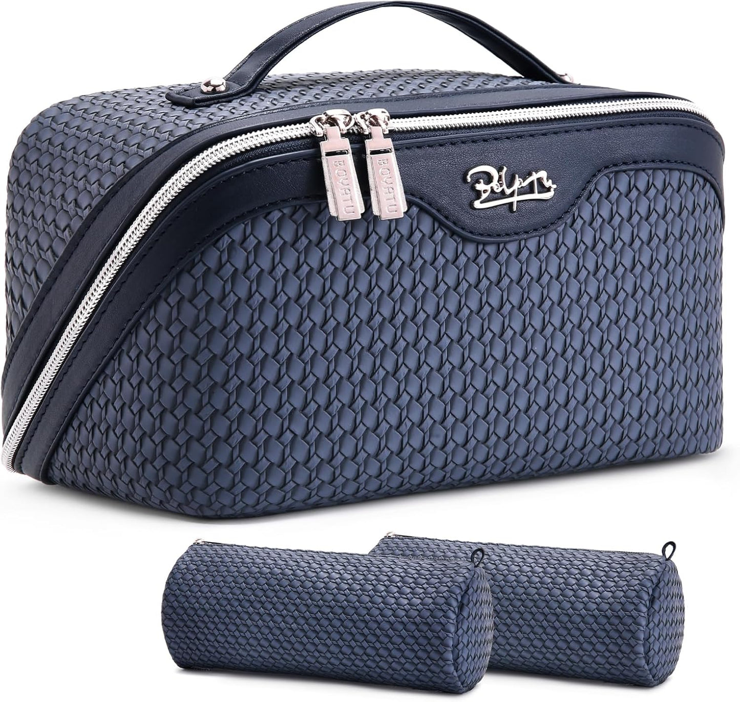 Travel Makeup Bag Organizer Set - 3 Pcs Waterproof Vegan Leather Cosmetic Bags for Women | Black