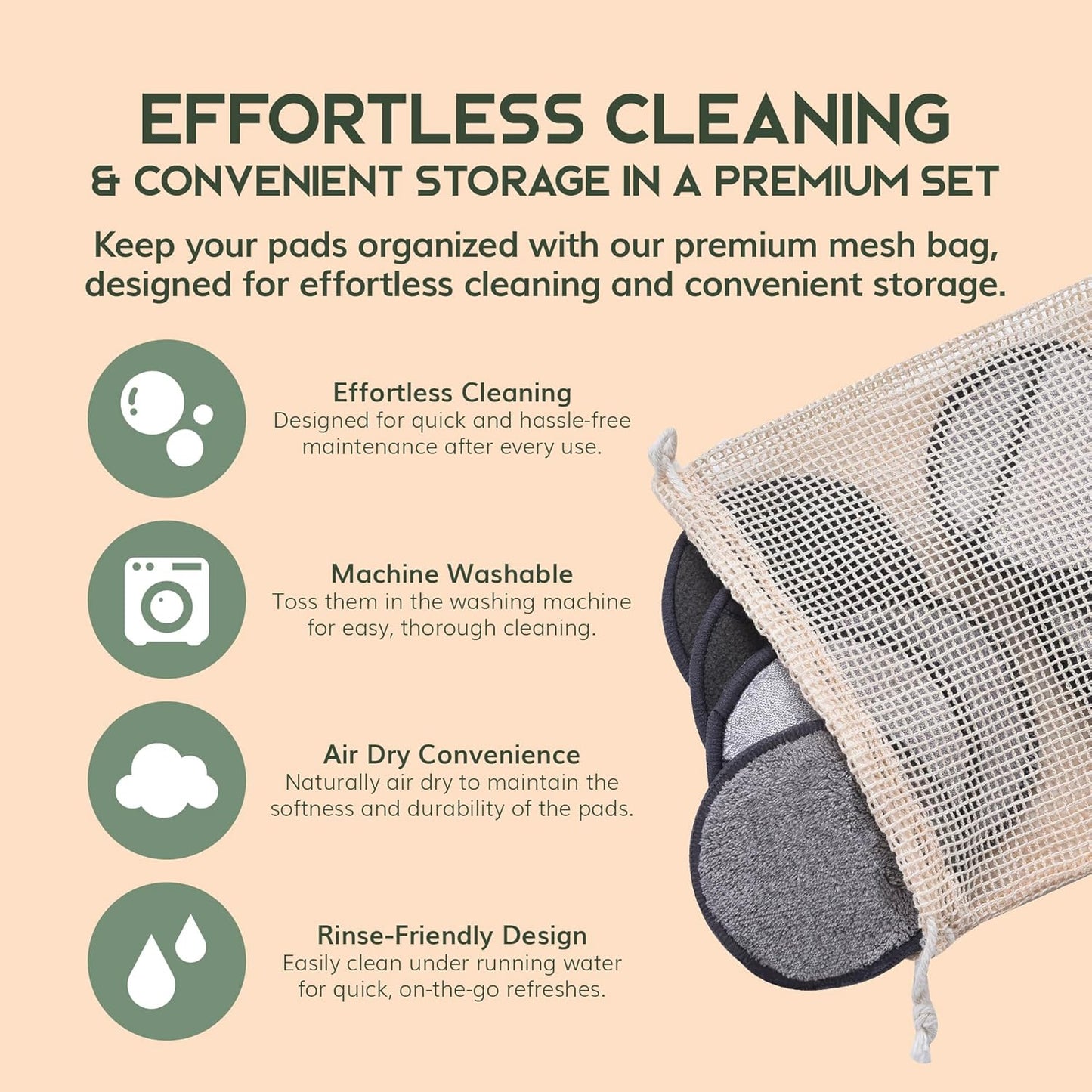 Reusable Makeup Remover Pads - 12 Pack Microfiber Cotton Rounds | Charcoal & Bamboo Terry for All Skin Types