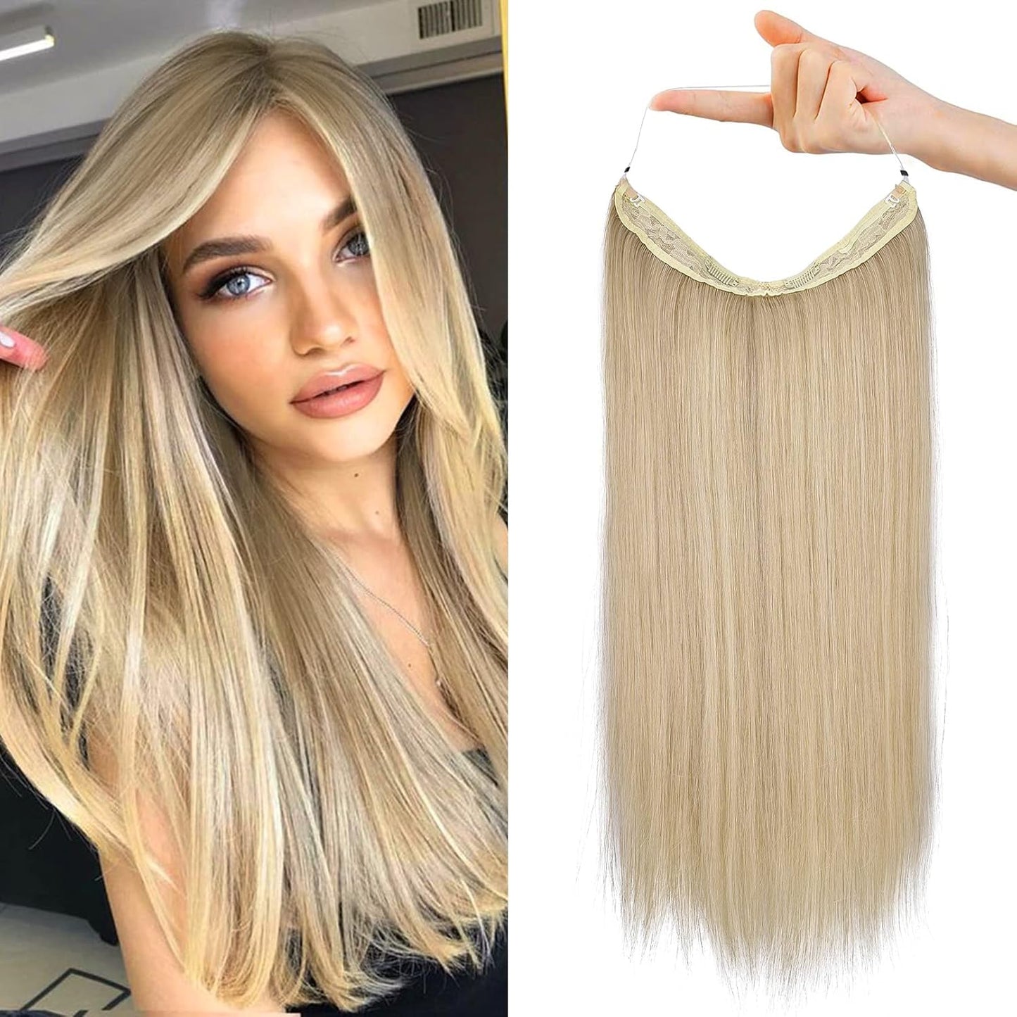 Invisible Wire Hair Extensions - Adjustable Transparent Headband | 24 Inch Dark Blonde Secret Hairpiece for Women