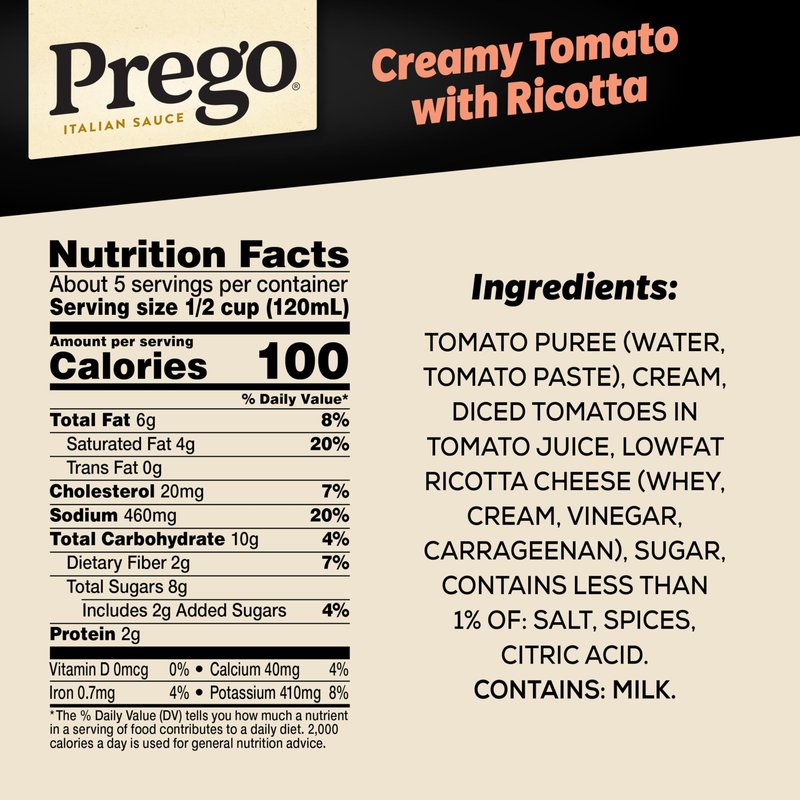 Prego Creamy Tomato Pasta Sauce With Ricotta Cheese, 23.75 oz Jar