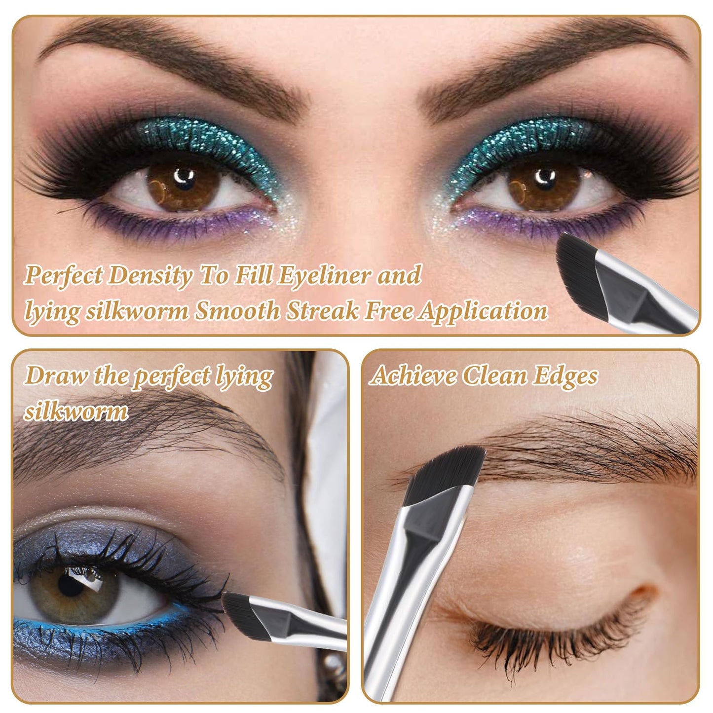 Angled Eyeliner Brush, 3PCS Fine Angled Eyebrow Concealer Brushes Ultra Thin Slanted Flat Angle Eyeliner Tool