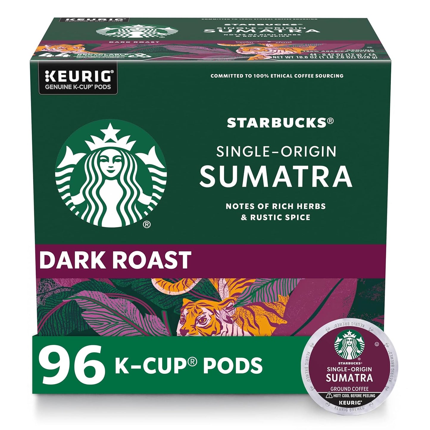 Starbucks K-Cup Coffee Pods - Dark Roast French Roast for Hot or Iced Coffee | 96 Count