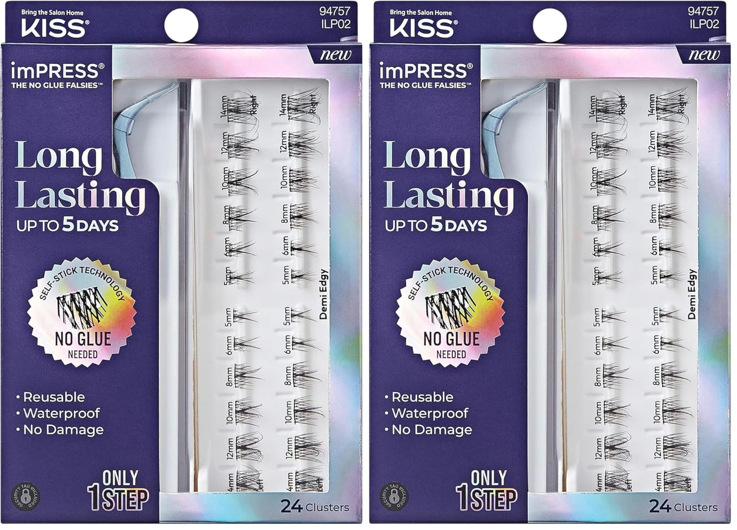 Kiss Impress Falsies Eyelashes - Long Lasting Self-Adhesive Demi Wispy Clusters | 5-Day Wear, Light Volume (5-14mm)