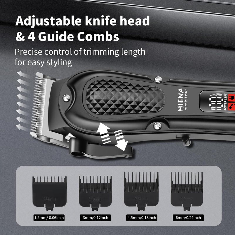 HIENA PRO Professional Hair Clipper for Men, Electric Barber Clipper & Trimmer, Cordless Rechargeable Hair Cutting Clippers, Men's Hair Cutting Tools(Black)