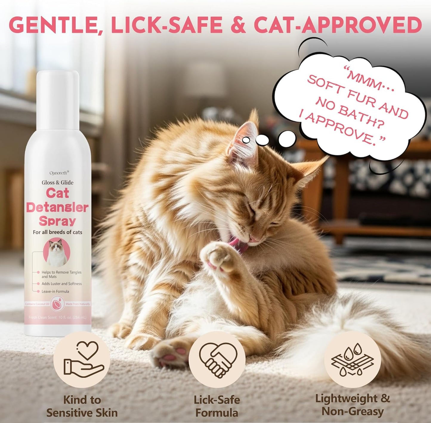 Cat Detangler Spray - Effective Matted Fur Remover for Cats | No-Rinse Formula, Smooths Coats & Reduces Pulling