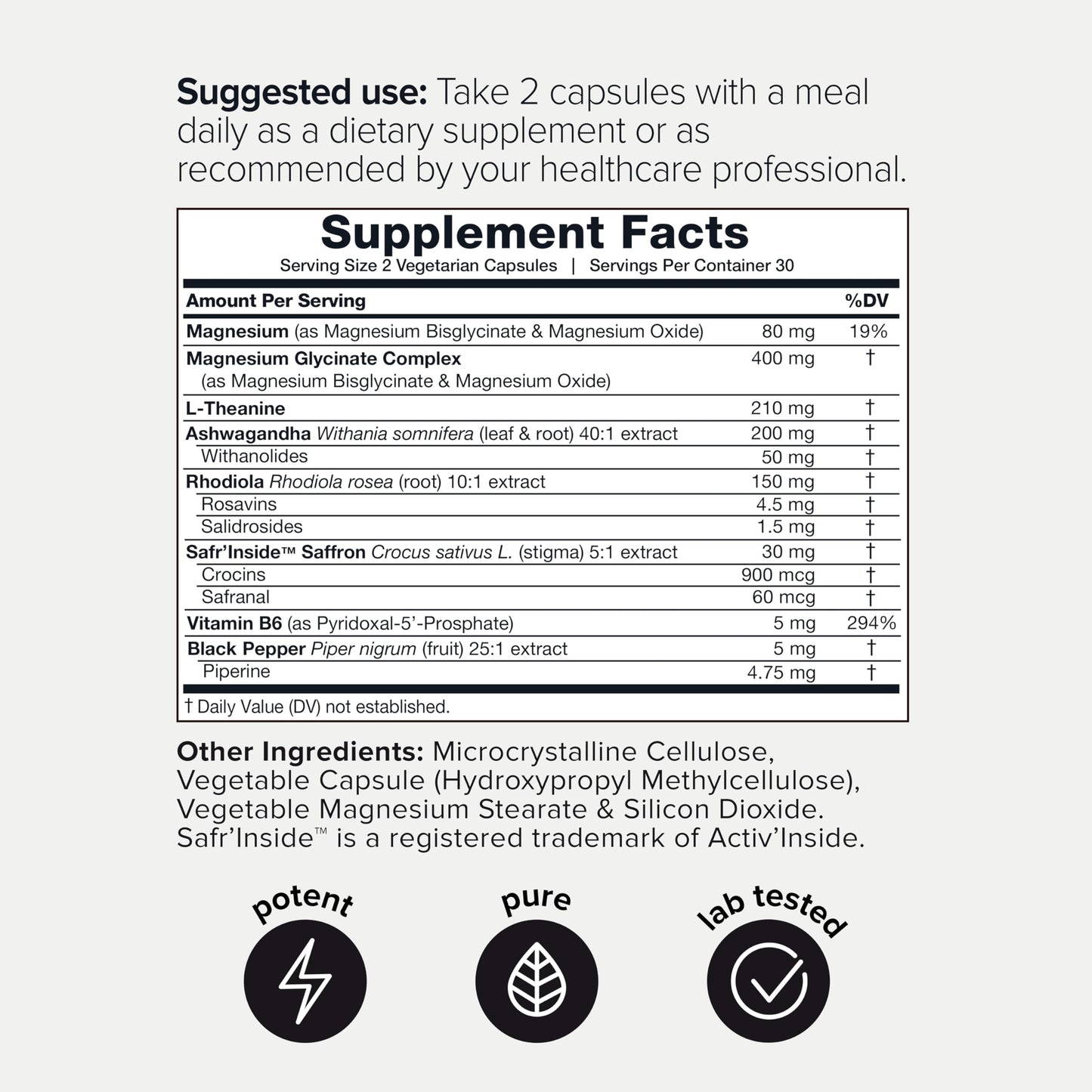 Toniiq Saffron Extract Complex – 30mg Clinically Studied Safr’Inside® – L-Theanine 210mg, Magnesium Glycinate 400mg, 40:1 Ashwagandha & 10:1 Rhodiola – Lab Tested – 60 Capsules