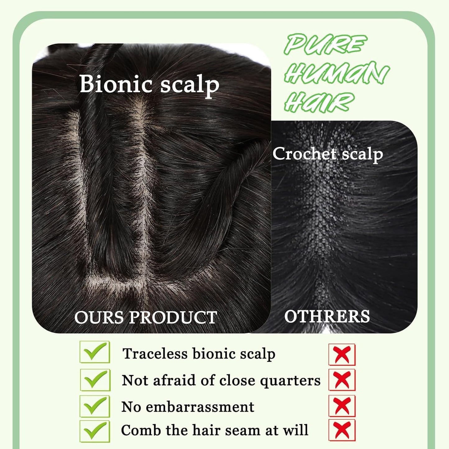 OLLAVO Hair Toppers for Women Real Human Hair, 360°3D Bangs Clip Human Toppers for Women with Thinning hair Realistic Scalp Line (Black, 3D French Bangs(11 * 7))