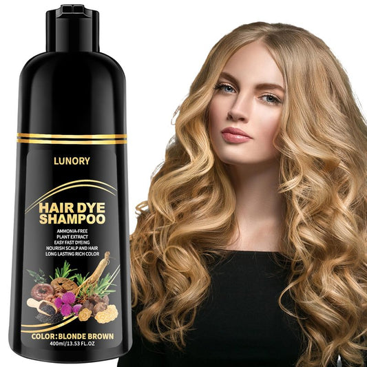 Lunory Blonde Brown Hair Dye Shampoo for Gray Coverage - 3 IN 1 Hair Color Shampoo with Argan Oil & Ginseng, Ammonia & Paraben Free, Long Lasting Semi-Permanent Natural Color for Women & Men