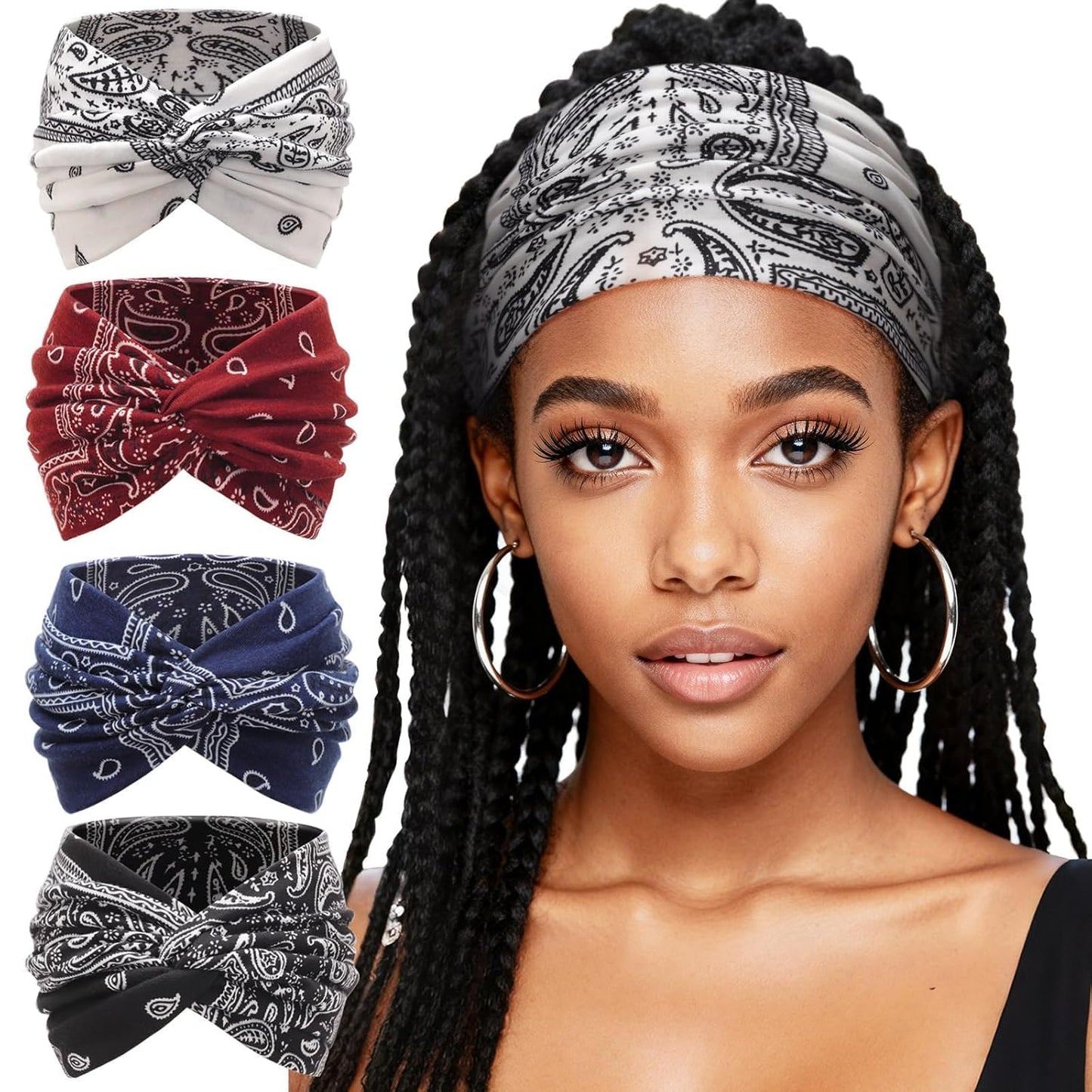 AQOKKA Extra Wide Headbands for Women Large Turban Headband Non Slip Boho Elastic Hairband Hair Twisted Knot Head Bands Accessories