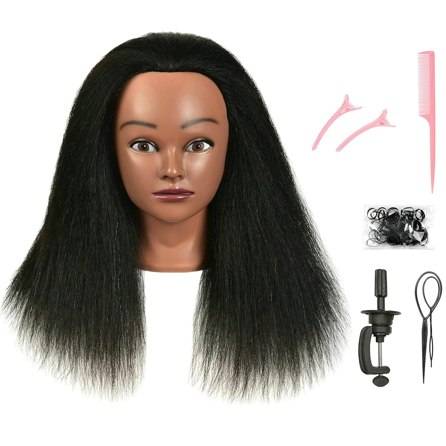 African American Mannequin Head - 100% Real Human Hair Manikin for Braiding & Cosmetology Training | Includes Stand