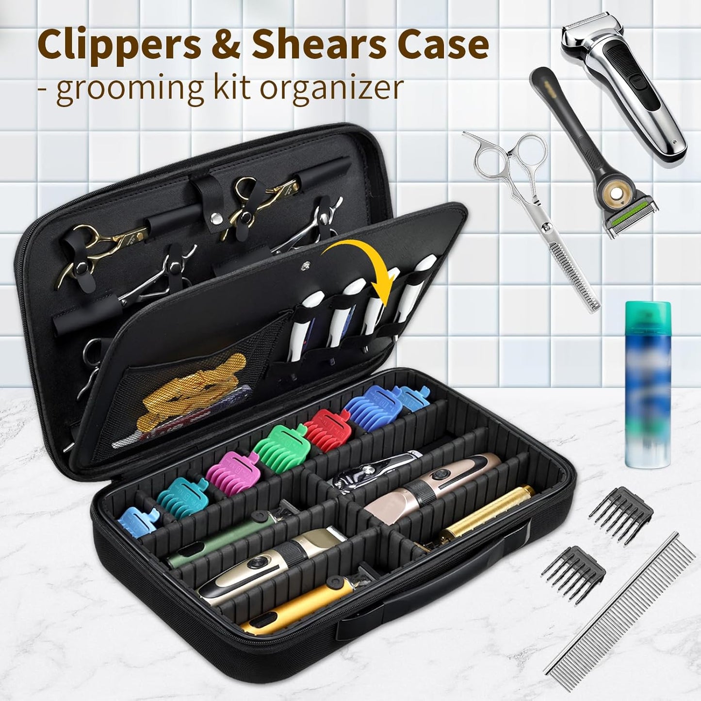Barber Clippers Case - 17-Inch X-Large Travel Bag for Hair Cutting Supplies | Grooming Organizer for Men & Pets - Black