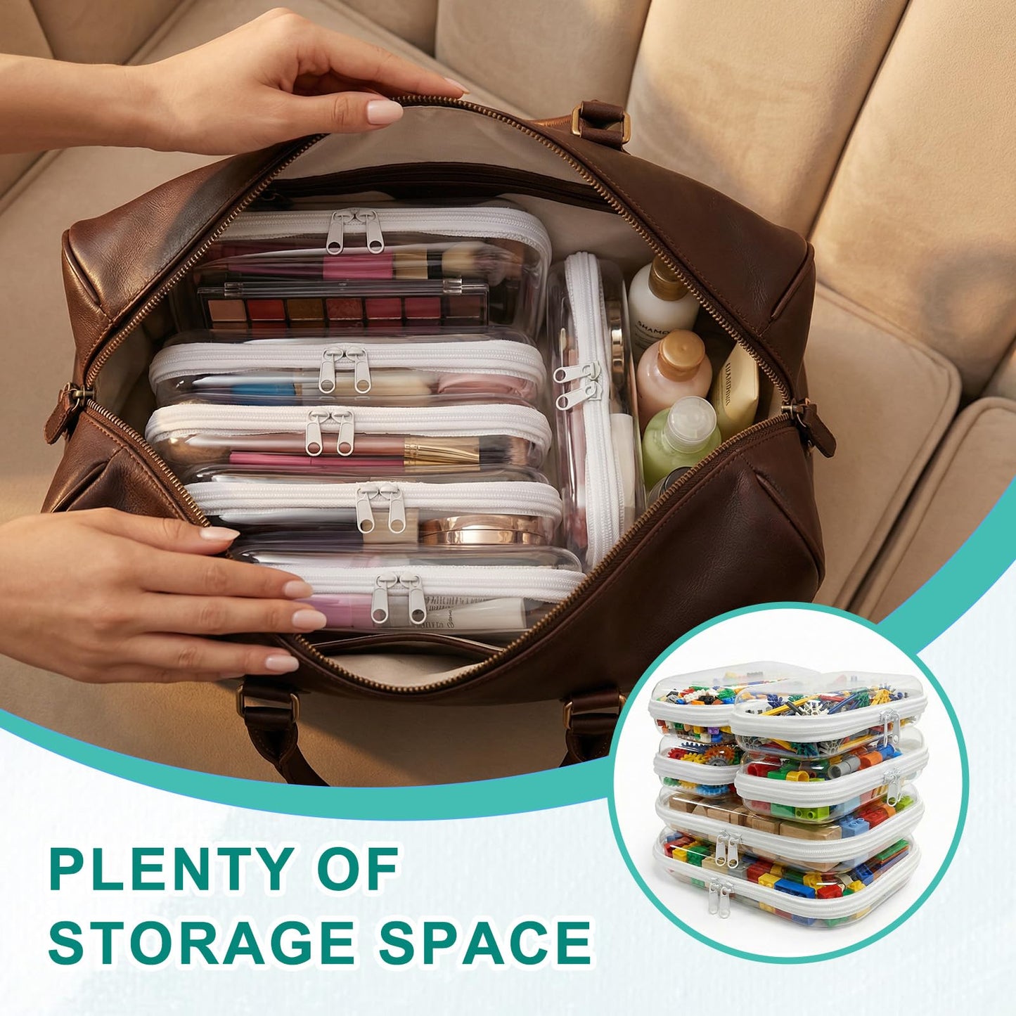 Kinimore 6 Pack Clear Hard Shell Zipper Case, Clear Zipper Pouches for Organizing, Diaper Bag Organizer Pouches, Plastic Cosmetic & Travel Toiletry Pouch Set (2M+4S)