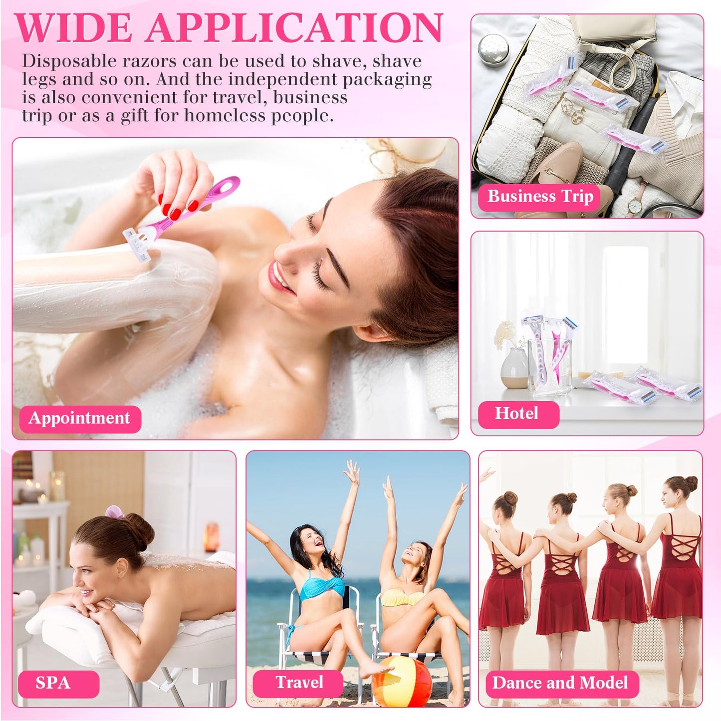 Leriton 48 Count Women's Disposable Razors Blades Bulk 3 Blade Razors for Women Disposable Head Razor Sensitive Skin Razor Comfortable Shave for Bathing Hotel Travel