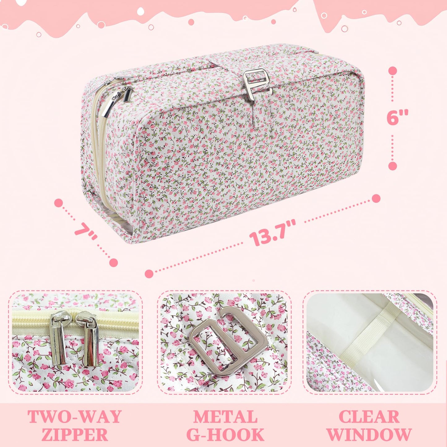 Hair Tools Travel Bag with Heat Resistant Mat Compatible with Shark Flexstyle, Cute Cotton Quilted Floral Hair Tools Travel Bag for Straightener, Curling Iron and Hair Dryer, Portable Organizer (Pink)