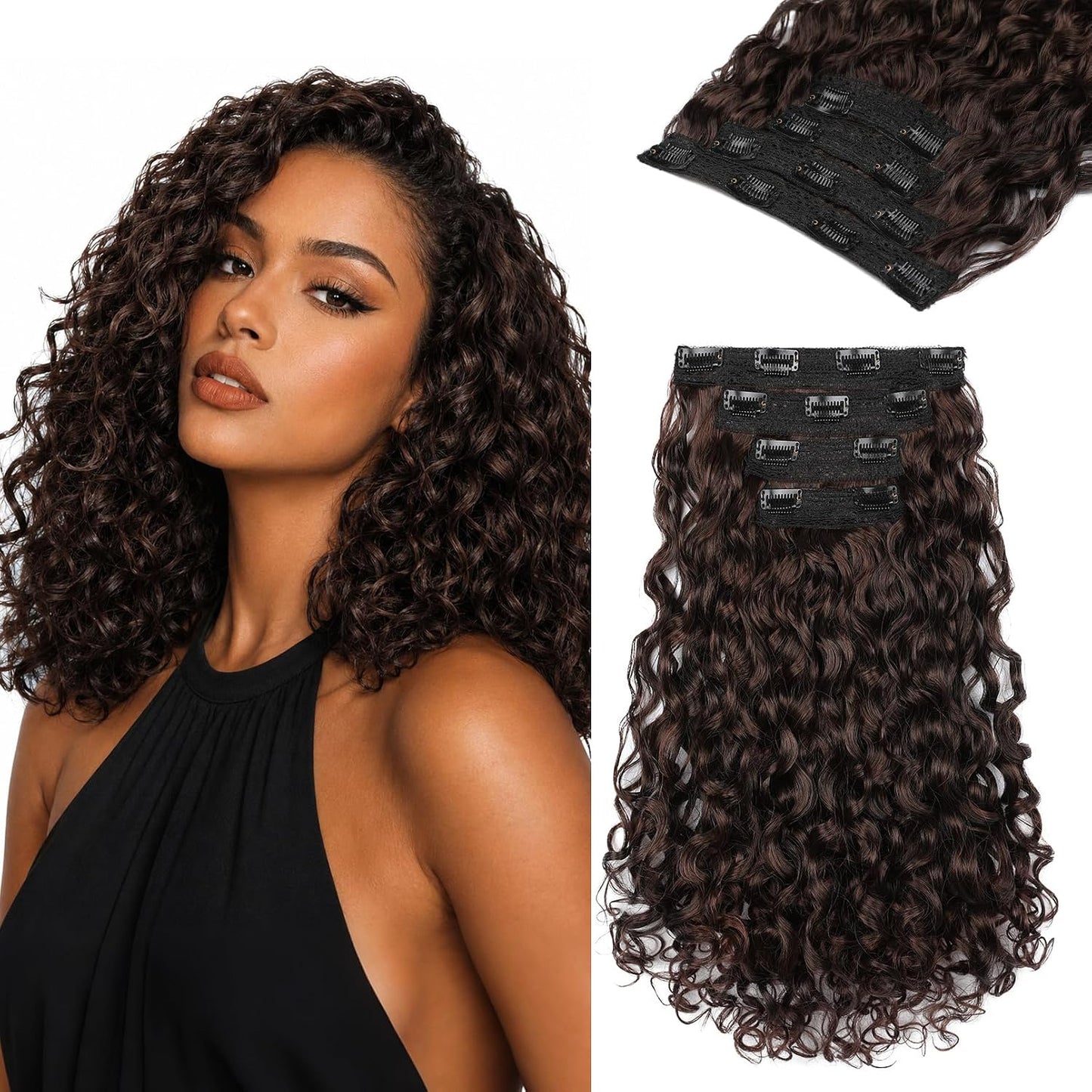 Curly Hair Extensions - 4PCS 18" GoGo Curly Clip-Ins | 100% Protein Hairpieces, Honey Blonde Highlights