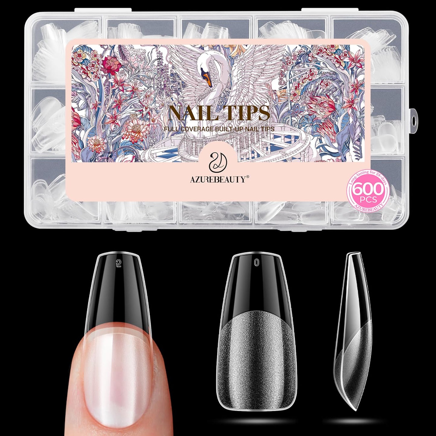 Medium Almond Nail Tips - 600pcs Pre-Etched Soft Gel Acrylic False Nails | Half Matte Full Cover for DIY Manicure