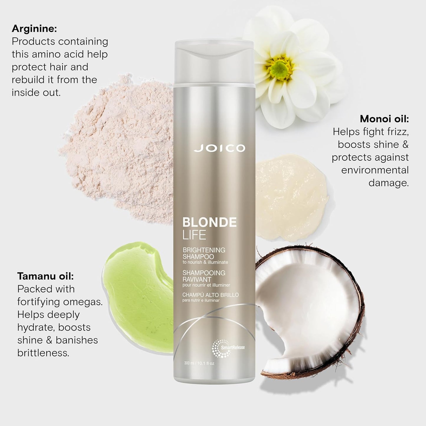 Joico Blonde Life Brightening Shampoo - Sulfate-Free Formula for Soft, Smooth Blonde Hair | Enriched with Monoi & Tamanu Oil