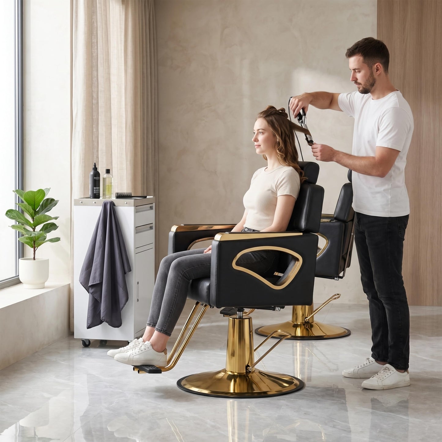 Black Salon Chair for Hair Stylist, Reclining Barber Chair for Barbershop with Hydraulic Pump, 360° Swivel Multi-Function Hair Styling Braiding Chair for Spa Shampoo Tattoo, Max Load Weight 440 Lbs