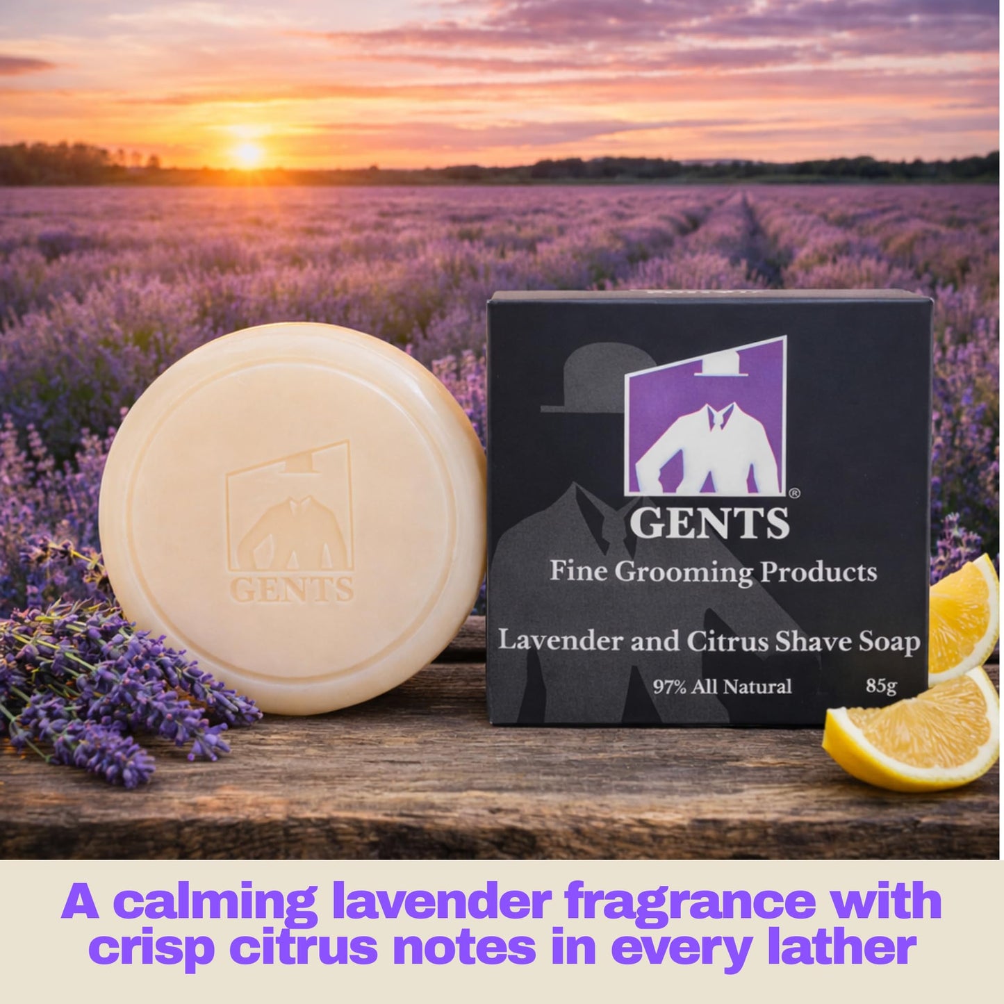 GENTS Men's Lavender and Citrus Shaving Soap 97 Percentage All Natural Enriched with Shea Butter and Glycerin, 3-Ounce, Pack of 1
