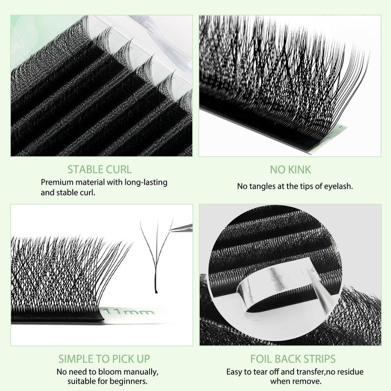 NATUHANA 4D YY Eyelash Extension Colored 0.10mm C Curl 9-15mm Mixed Tray Premade Fan 2D Y Shape Volume Lash 12 Rows Color Lashes (9-15 MIX, Black, 0.10 C)