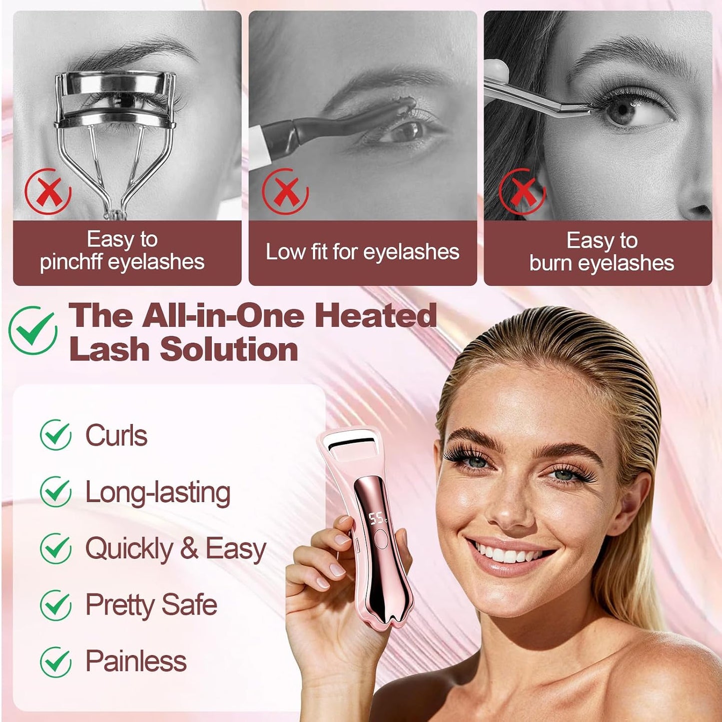 Heated Eyelash Curler - Fast 15s Heat-Up, 4 Temperature Modes | Cute Cat Paw Design, Type-C Rechargeable