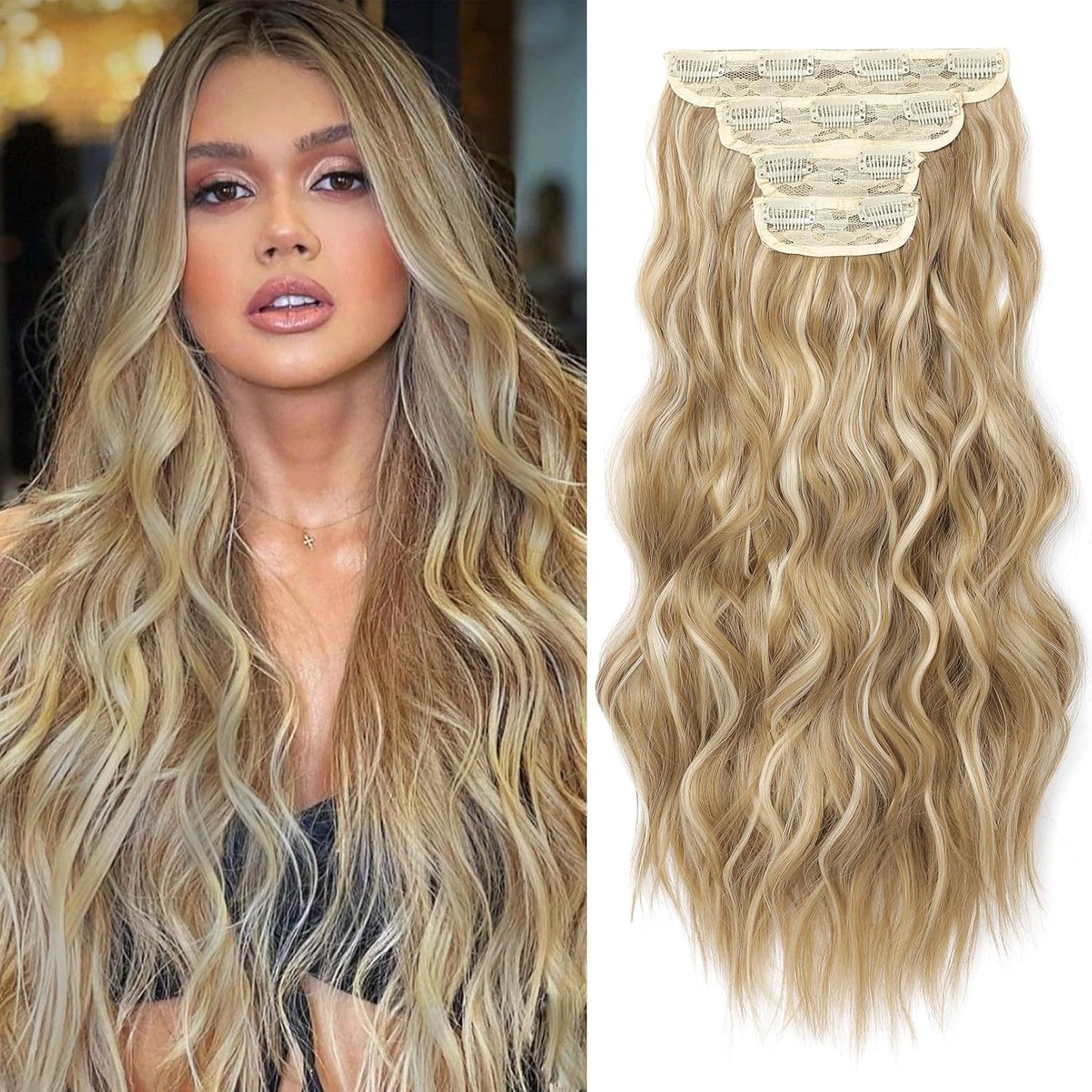 Clip-In Hair Extensions - 4PCS Natural Soft Synthetic Hairpieces for Women | Platinum Blonde