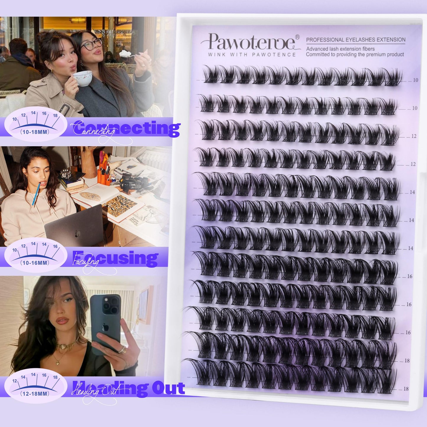 Pawotence Lash Clusters Wispy Kira Cluster Eyelash Extensions 10-18mm Individual Lashes DIY Cluster Lashes Extension Soft Comfortable Eyelash Clusters with Thin Band