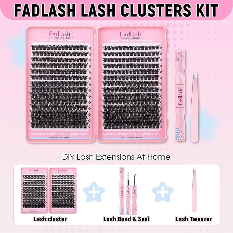 Lash Clusters Kit - 100D D Curl Eyelash Extensions with Waterproof Bond & Tweezers | Fluffy Soft 10-18mm