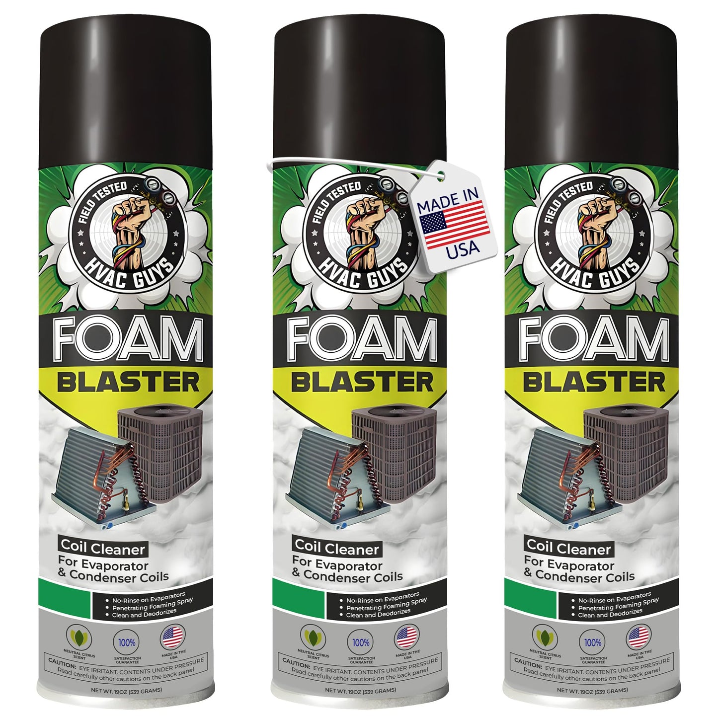 Leak Saver Foam Blaster AC Coil Cleaner Foam Spray | HVAC Coil Cleaner for AC Unit | Professional Deep-Penetrating Formula for Evaporator (No Rinse) & Condenser (Light Rinse) - 3 Pack