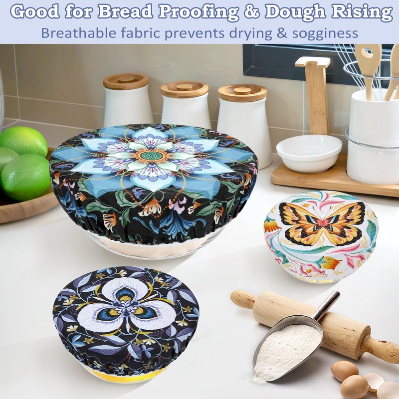 Revahope 5-Size Reusable Beeswax Bowl Covers for Bread Proofing, Cotton Cloth Flexible Beeswax Wraps for Food Storage