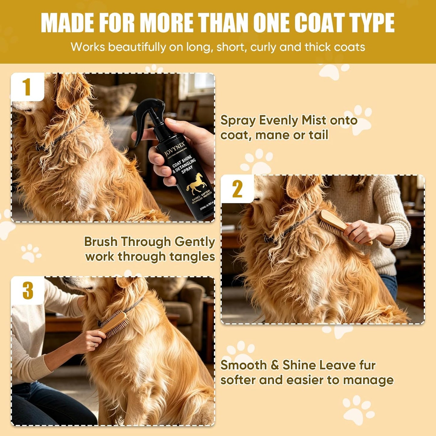 Dog Detangler Spray - Leave-In Conditioner for Long Coats | 6.76 Oz, Loosens Tangles & Adds Shine