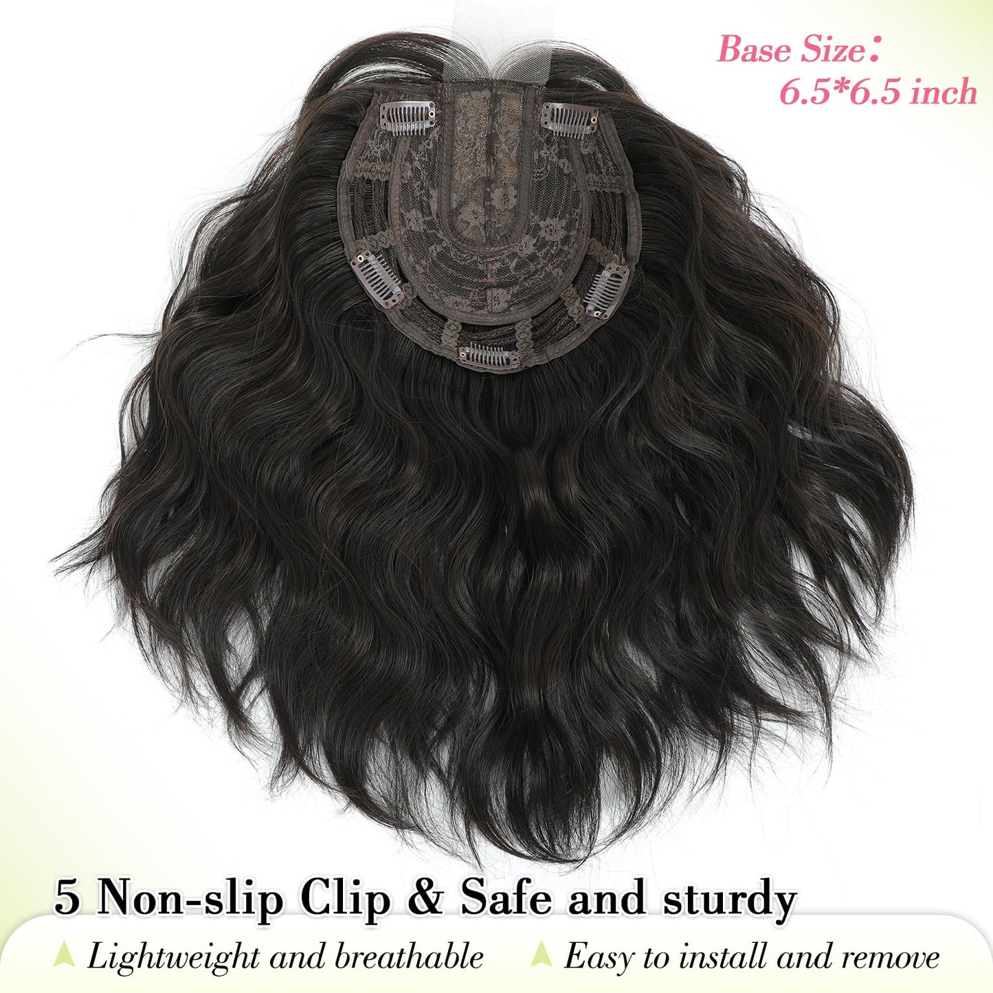 Short Wavy Hair Topper for Women - 11 Inch Natural Synthetic Hairpiece, Lightweight & Breathable | Dark Brown, 6.5"x6.5" Base