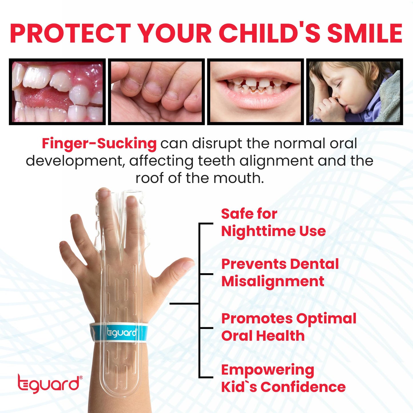 TGuard AeroFinger Anti-Finger Sucking Guard – Finger Sucking Prevention Kit, Deterrent to Stop Finger Habit, Washable Secure-Fit Guard for Kids, Large (Kids 70 lbs & Up), Ages 7 and Up, Made in USA
