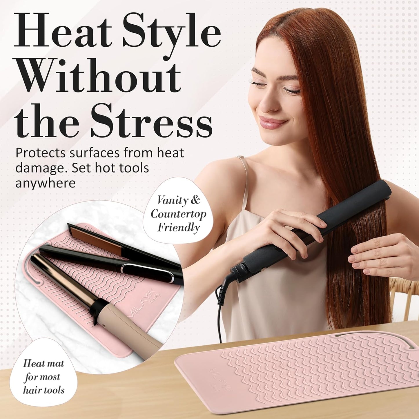 Milaya Beauty Large Heat Resistant Mat - Silicone Curling Iron & Flat Iron Holder | Non-Slip Vanity Accessory for Home & Travel