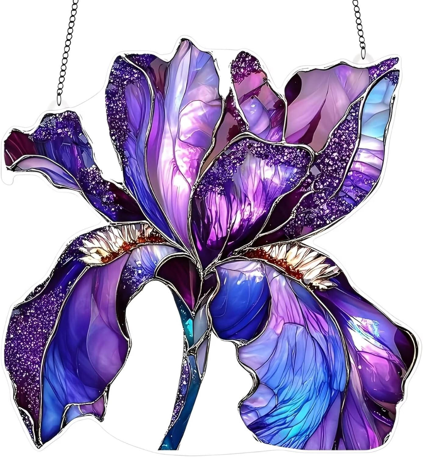 Purple Iris Acrylic Suncatcher - 7.08 Inch Stained Glass Style Window Decor | Rainbow Maker Wall Art & Garden Ornament