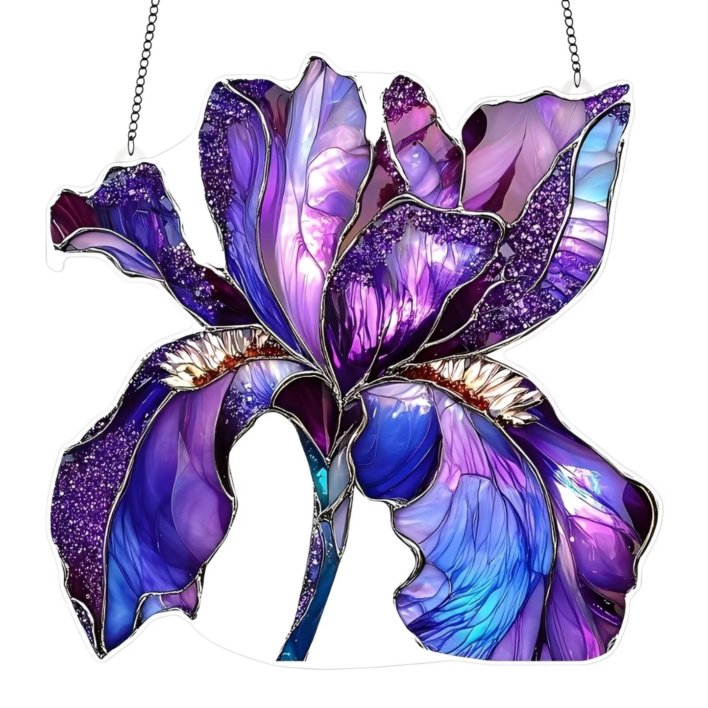 1PC Purple Iris Acrylic Suncatcher Hanging, 7.08 inch Window Decor with Printed Stained Glass Style Design, Rainbow Maker Wall Art, Gift Idea & Garden Ornament Indoor Outdoor Use/ZW-01