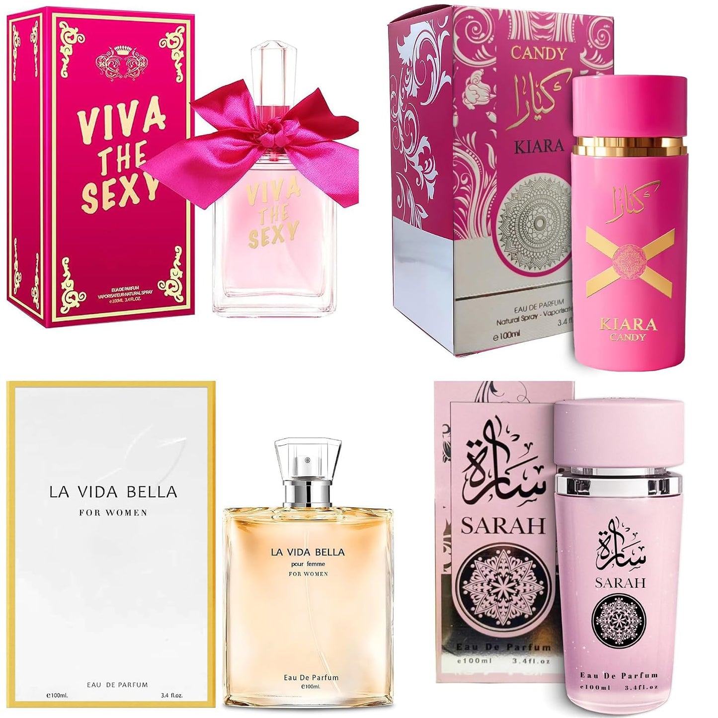 4PCS Women's Perfume Gift Set - Sweet Fruity Vanilla Scents | 3.4 Fl Oz Each