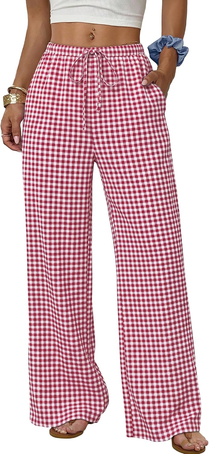 Wide Leg Pants for Women - Flowy Palazzo Trousers with Drawstring & Pockets | Summer Beach Vacation Wear