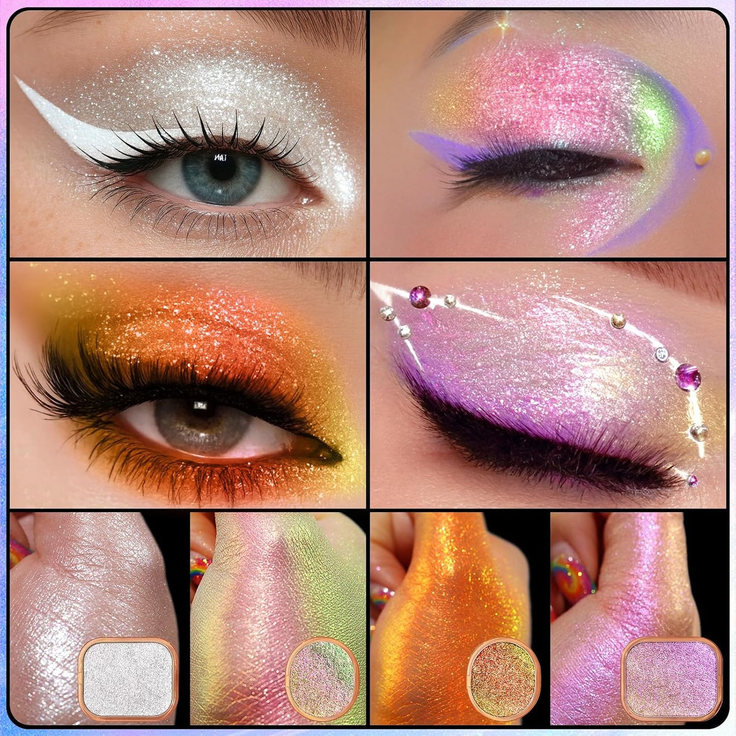 Chameleon Shimmer Eyeshadow Palette - 4 Colors Metallic Glitter | High Pigment Multichrome Eye Makeup Kit
