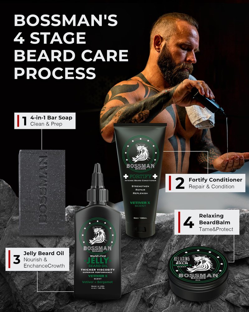 Bossman Fortify Intense Beard Conditioner for Men (Vetiver X Scent) – Moisturizes, Replenishes & Protects with Natural Ingredients – Thicker Formula, Made in USA