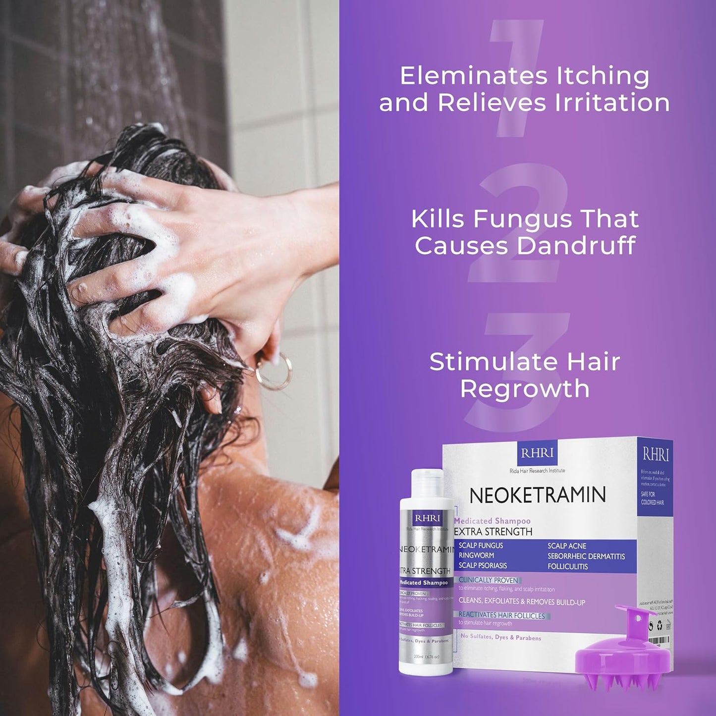Anti Fungal Shampoo for Men & Women - Medicated Treatment for Dandruff, Folliculitis & Dry Scalp | Paraben-Free, Sulfate-Free, Includes Dandruff Brush