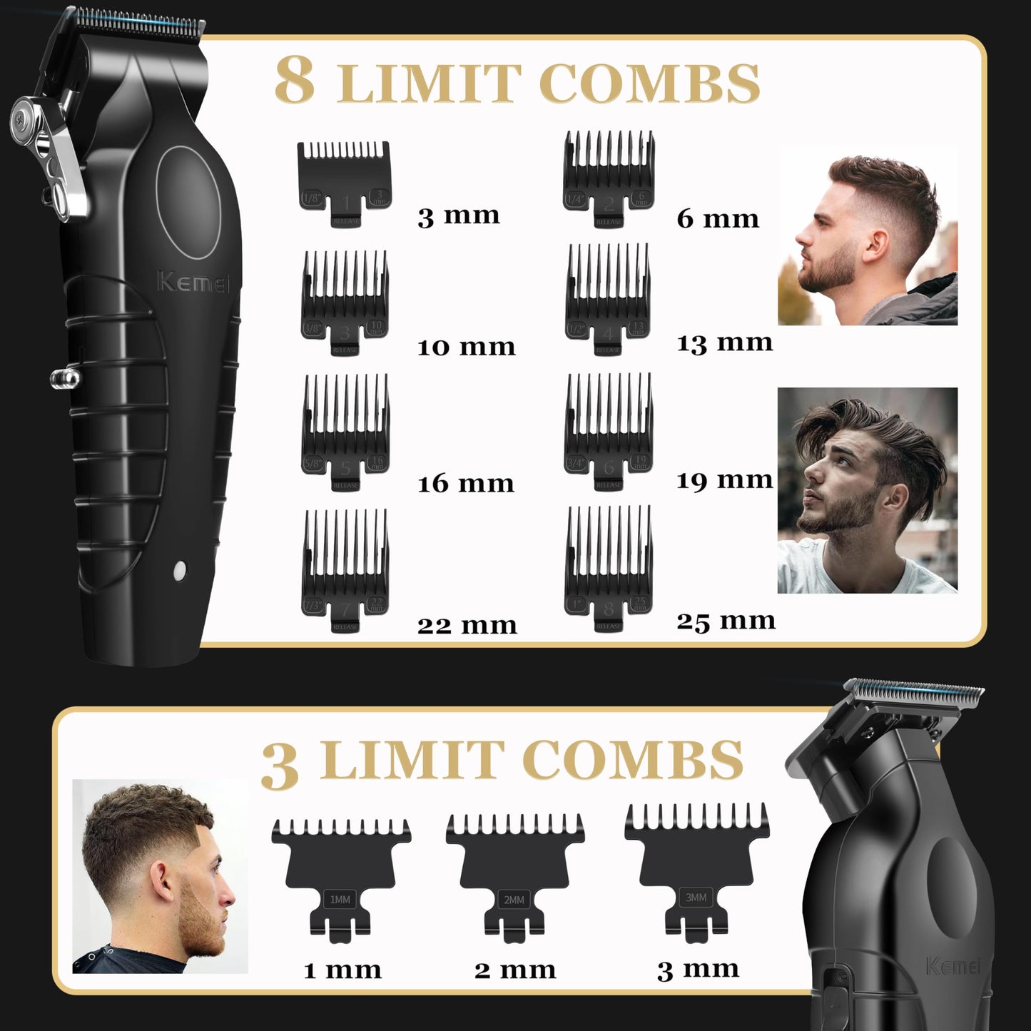 KEMEI Professional Hair Clipper and Trimmers Set, Cordless Barber Clippers, Beard Trimmer, Electric Foil Shaver with Replacement Heads, KM-PG2299, KM-2296, KM-1102