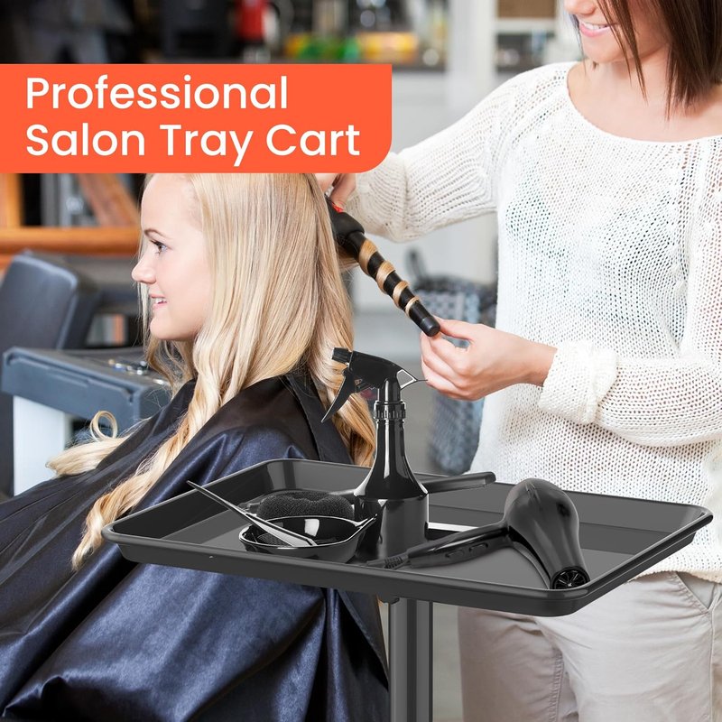 Salon Tray on Wheels - Adjustable Rolling Trolley for Hair, Tattoo & Clinic Essentials | Ample Storage - Black