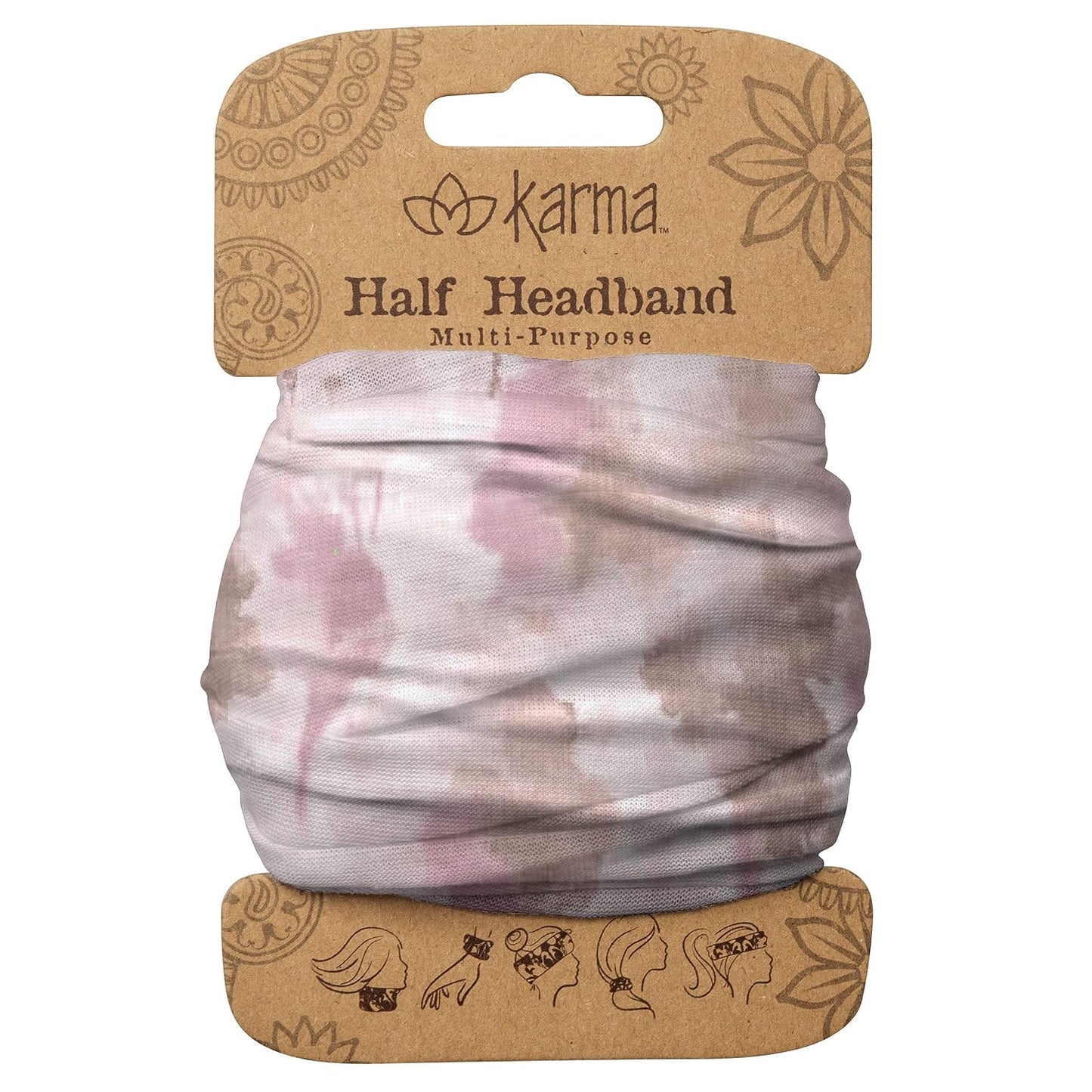 Floral Headband for Women | Stretchy Fabric Hair Scarf - Light Tan & Blue - Medium Size