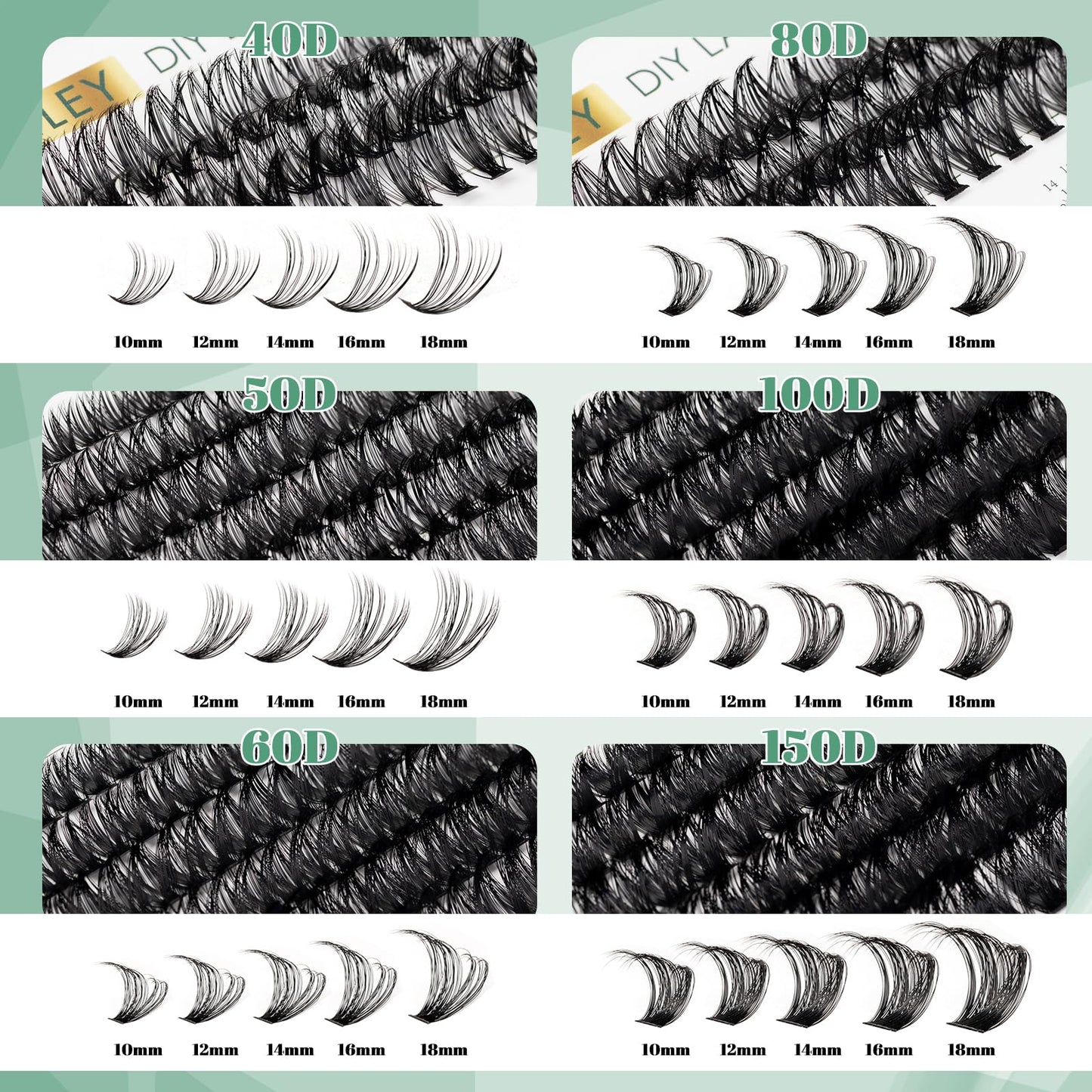 Lash Clusters 564pcs Eyelash Clusters 40+50+60+80+100+150D Cluster Eyelash Extensions Kit Thick Volume Individual Lashes Natural Lashes DIY Lash Extension Kit with Bond and Seal and Tweezers-40-150D