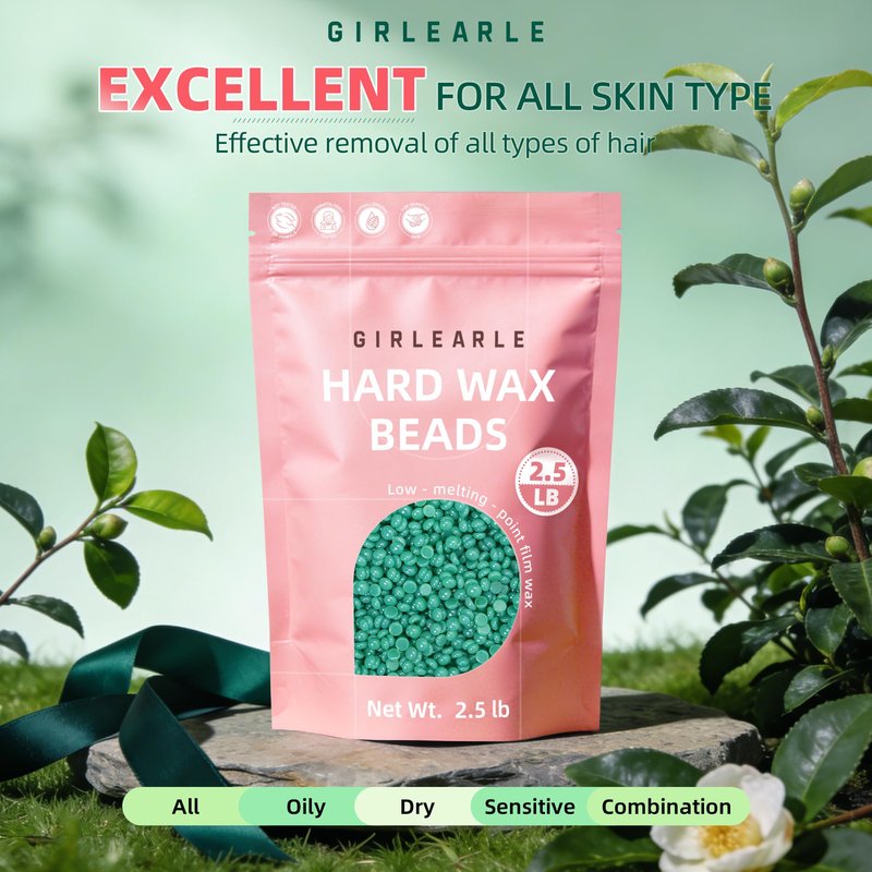 GIRLEARLE 2.5lb Wax Beads for Hair Removal, Brazilian Bikini Hard Wax for Sensitive Skin, Hard Wax beads Perfect for Full Body Eyebrow, Facial, and Underarms at Home for Women and Men (Green Tea)