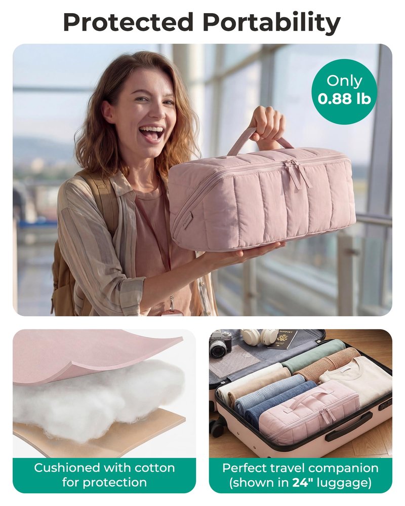 BAGSMART Hair Tool Organizer Travel Bag Compatible with Dyson Airwrap, Shark Hair Dryer, Wide-open Accessories Organizer with Heat Resistant Mat, Makeup Bag for Dyson Attachments, Curling Iron, Pink