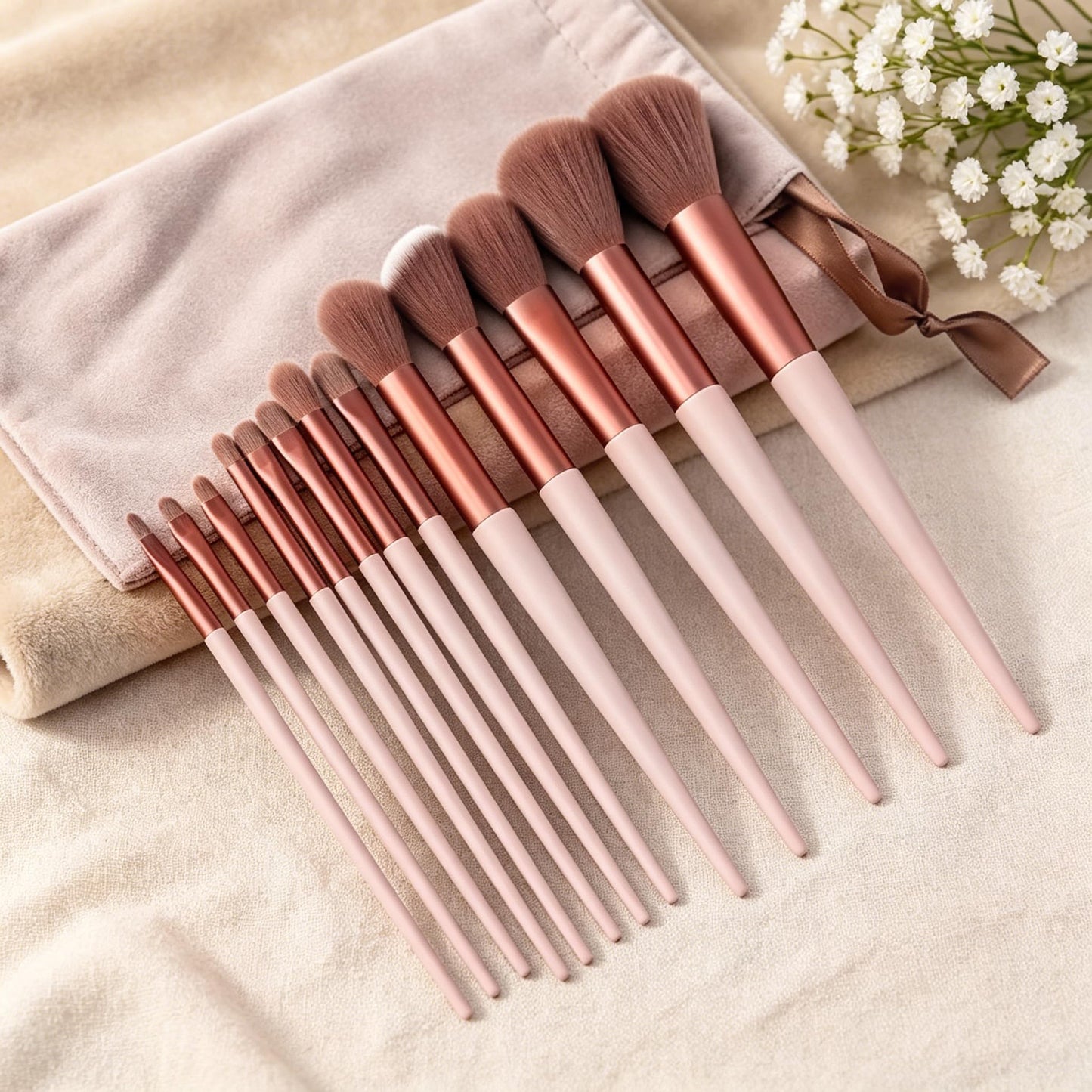Makeup Brush Set 13 Piece Vegan Foundation Concealer Eyeshadow Blush Brushes Complete Cosmetic Kit with Travel Case for Daily Use Home Professional Application Travel Portable