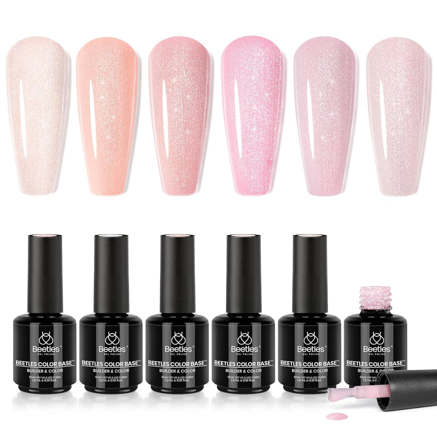 Beetles Base Color Gel Nail Polish Set - 6 Nude Shades | 5-in-1 Builder Rubber Base Coat for Strengthening Natural Nails